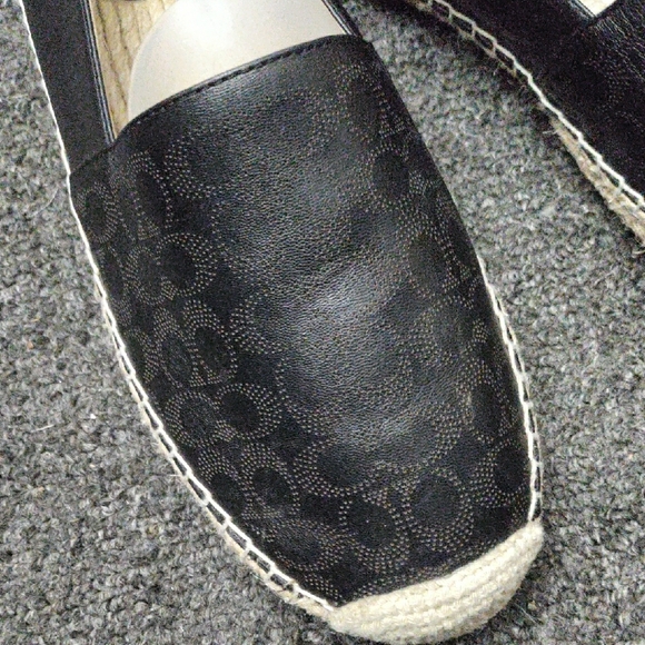 Coach "Carley" Signature Black Leather Espadrille Flats #C6763 - Picture 2 of 12